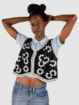 Blue Tomato Crochet Vest Strickpullover black & white Gr. L