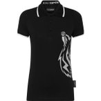 PLEIN SPORT Kurzarm-Poloshirt GLITTER, Größe XS in Schwarz