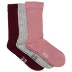 Minymo - Kid's Wool Socks Rib 3-Pack - Multifunktionssocken 15-18 rosa