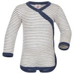 Engel - Kid's Baby-Wickelbody Langarm - Merinounterwäsche Gr 74/80 grau/weiß