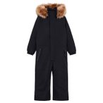 Color Kids - Kid's Coverall with Contrast & Fur - Overall Gr 92 schwarz