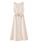 Mazine - Women's Sleeveless Linen Maxi Dress - Kleid Gr L beige