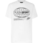 PLEIN SPORT Kurzarm-Rundhals-T-Shirt GLOBAL EXPRESS EDITION, Größe M in Weiß