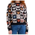 DEDICATED - Women's Sweater Arendal Cat Bingo - Pullover Gr XS grau